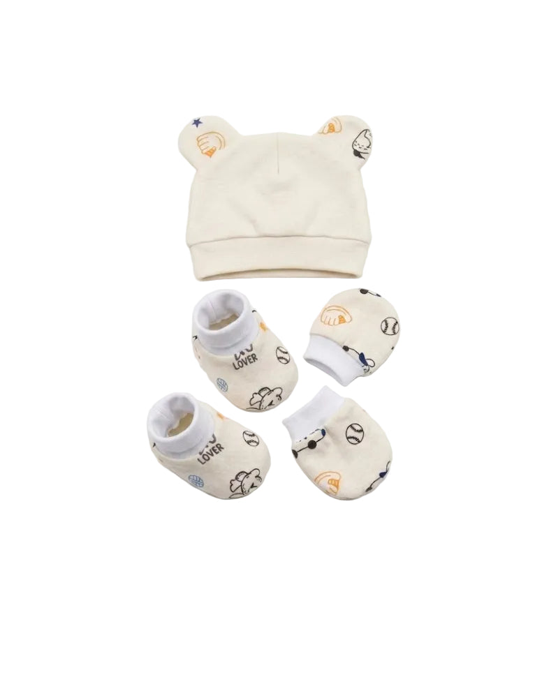 Kit 3 Peças: Touca Com Orelhinhas, Sapatinho E Luvas