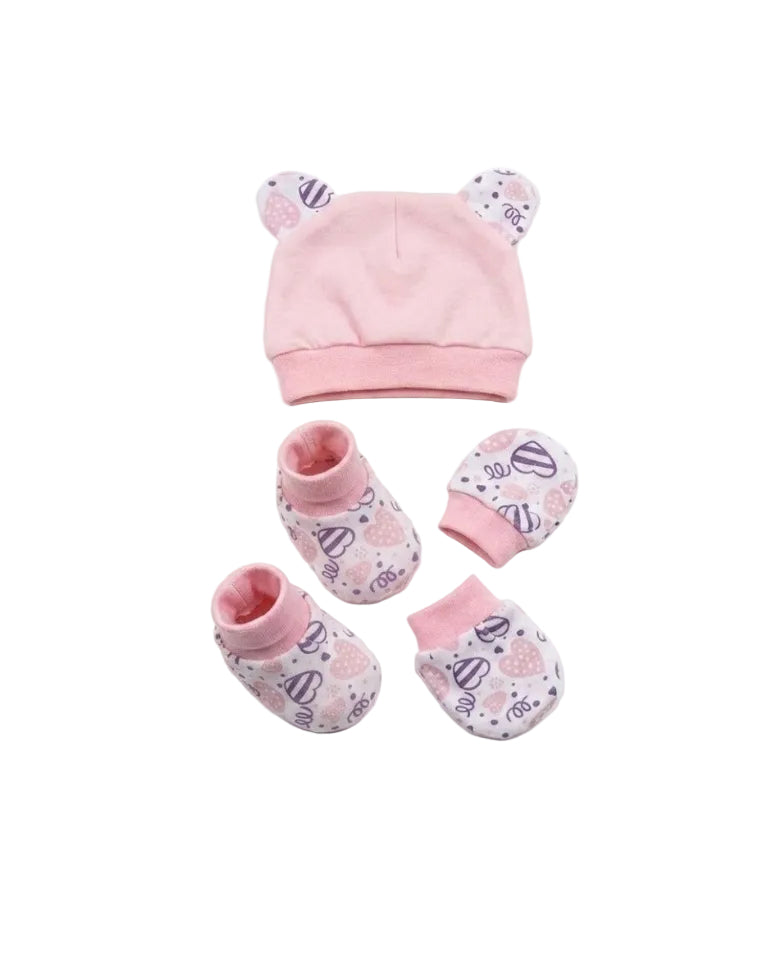 Kit 3 Peças: Touca Com Orelhinhas, Sapatinho E Luvas