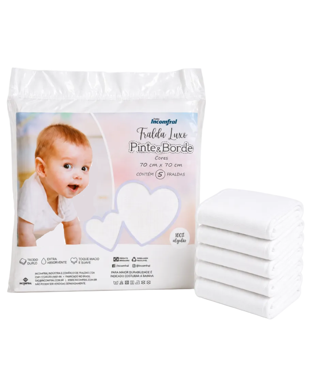 Fralda Luxo P E B 70Cm, 5 UN
