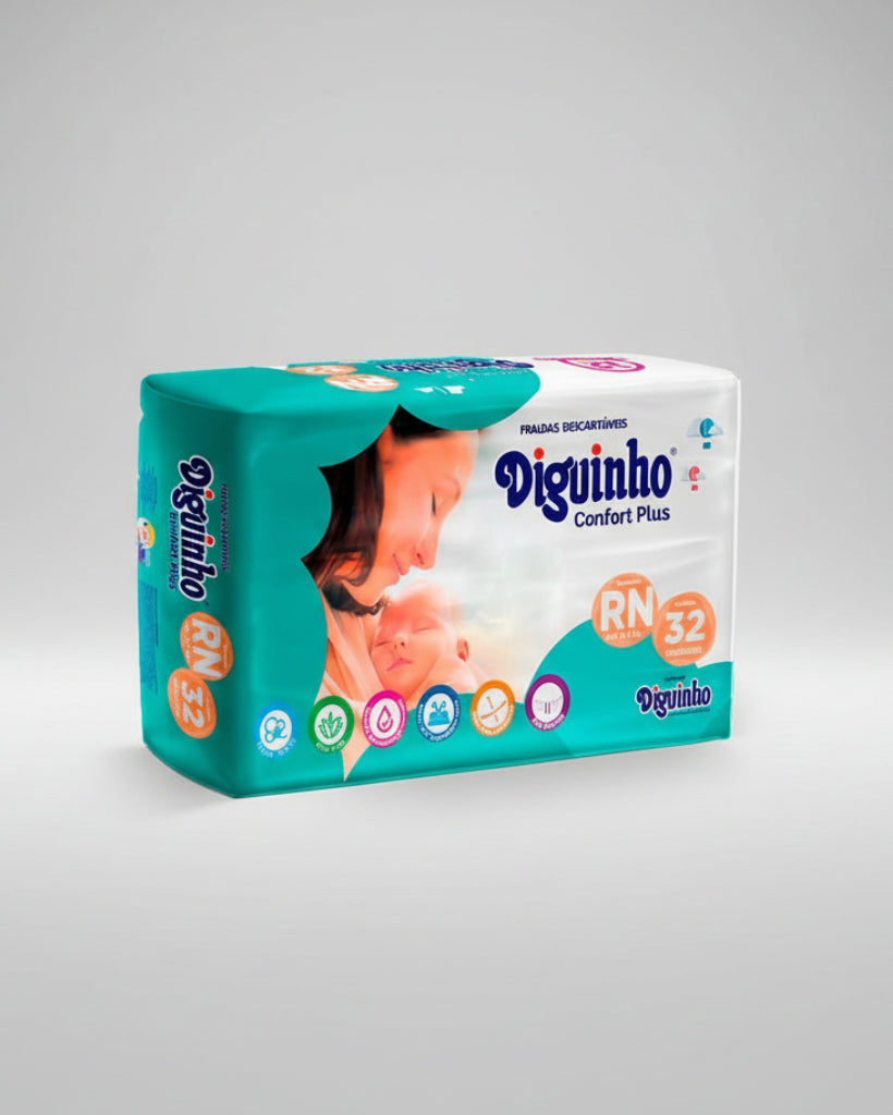 Fralda Descartável Diguinho Confort Plus RN – 32 Unidades