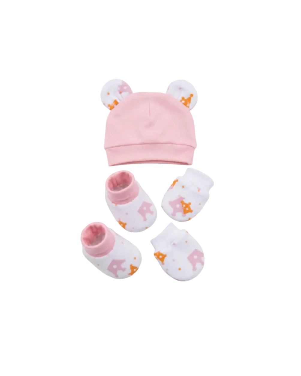 Kit 3 Peças: Touca Com Orelhinhas, Sapatinho E Luvas