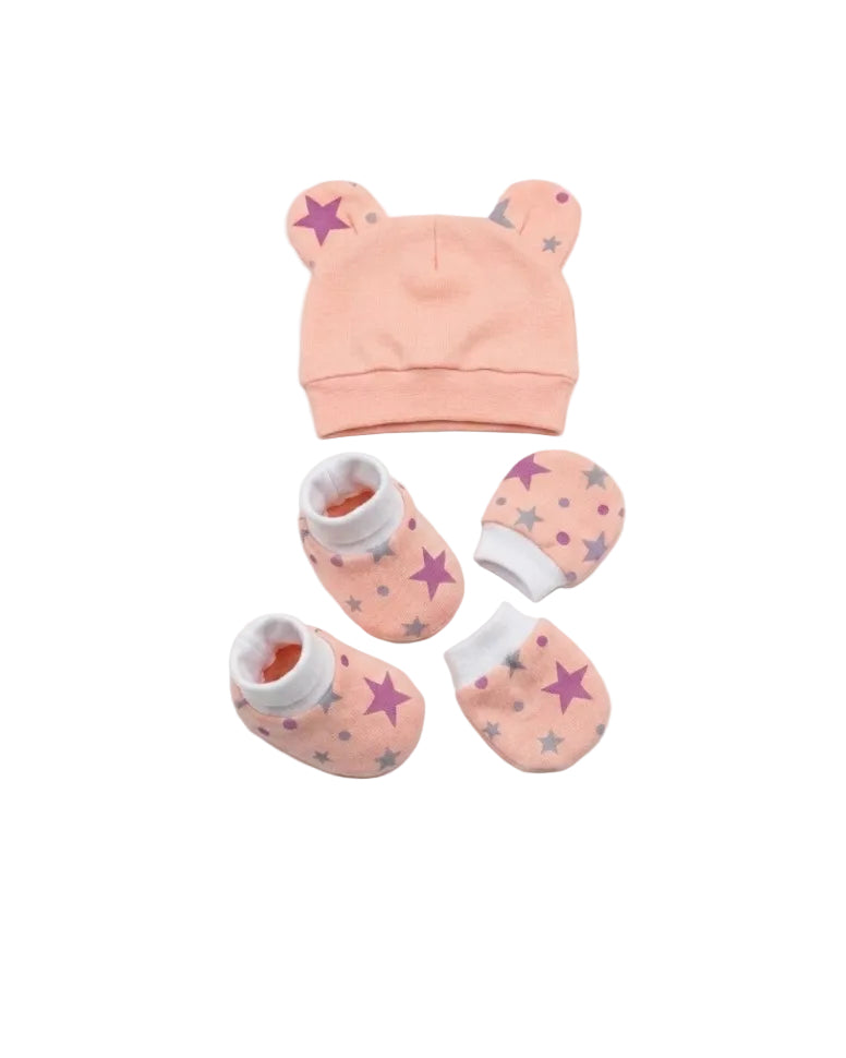 Kit 3 Peças: Touca Com Orelhinhas, Sapatinho E Luvas