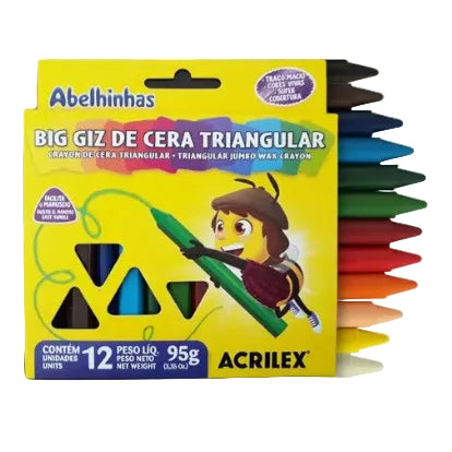 Giz de Cera Acrilex Big Triangular 12 Cores.