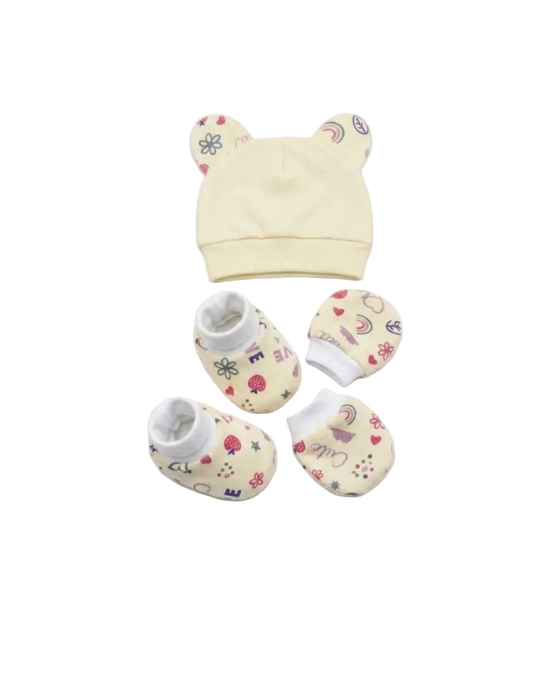 Kit 3 Peças: Touca Com Orelhinhas, Sapatinho E Luvas
